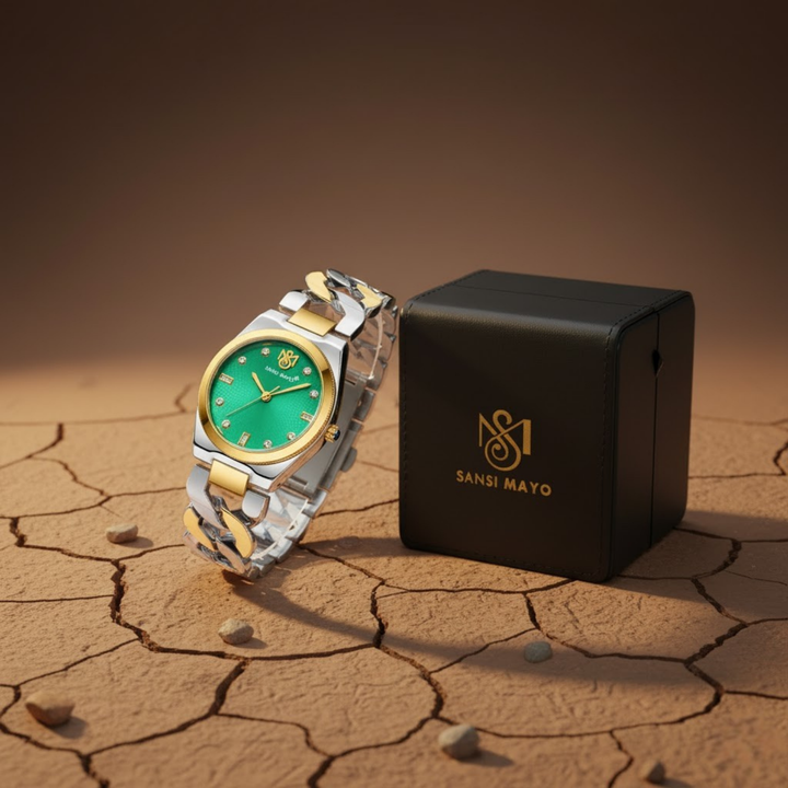 Sansi Mayo LIORA Bracelet Style Band — Two-Tone Silver & Gold (Green Dial)