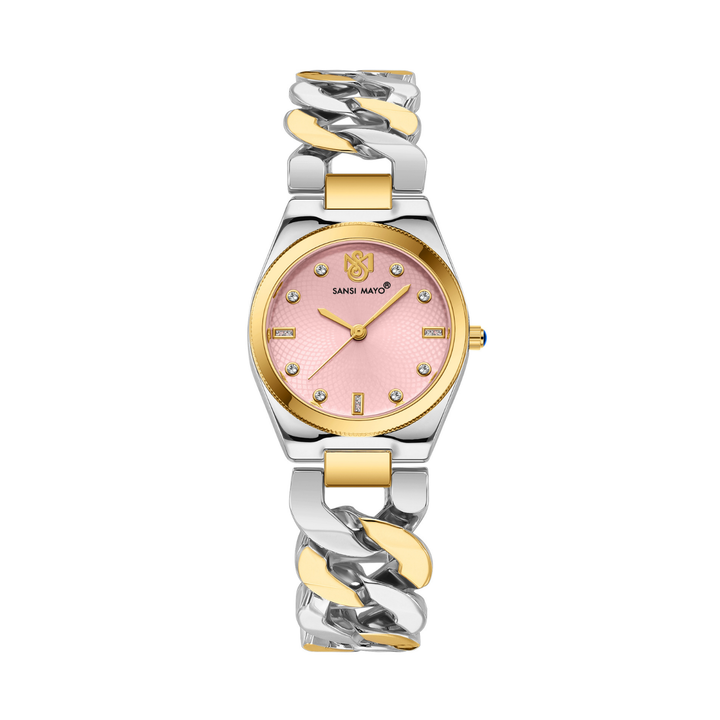 Sansi Mayo Liora Bracelet Style Watch — Pink Dial, Two-Tone Silver Gold