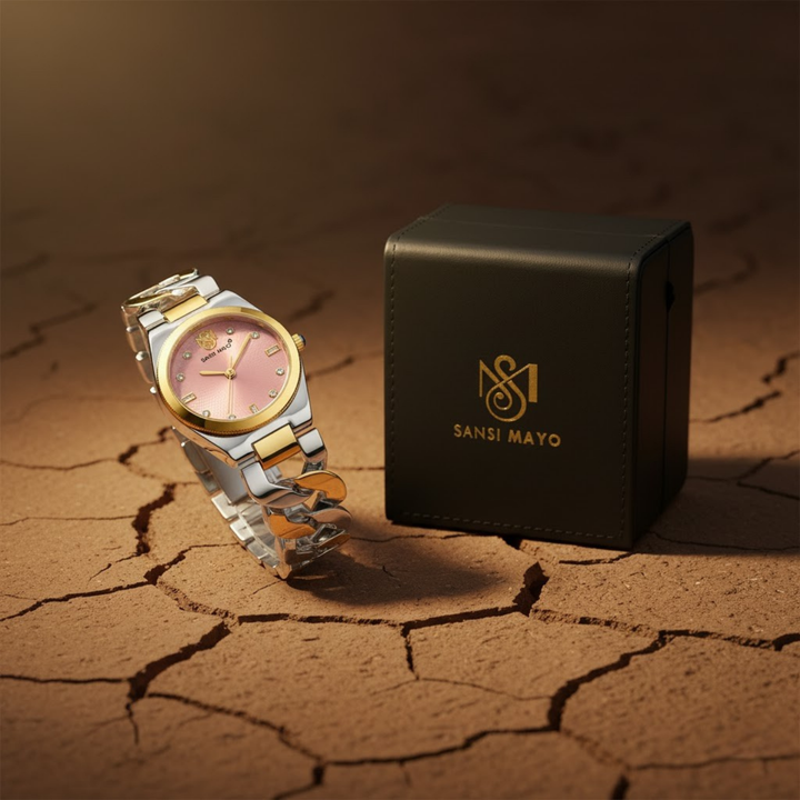 Sansi Mayo Liora Bracelet Style Watch — Pink Dial, Two-Tone Silver Gold