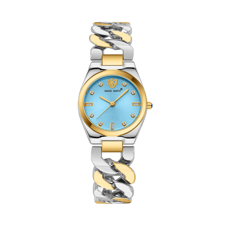 Sansi Mayo LIORA Bracelet Style Watch — Two-Tone Silver & Gold (Sky Blue Dial)