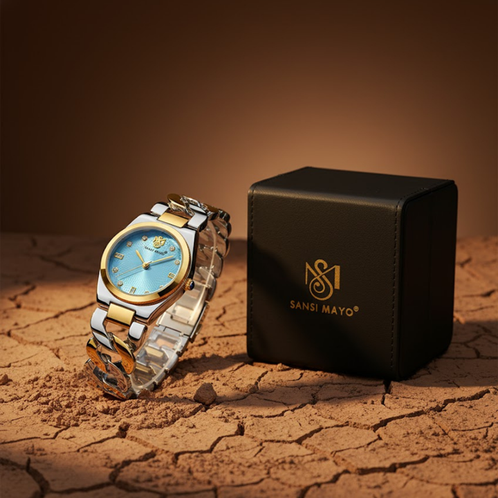 Sansi Mayo LIORA Bracelet Style Watch — Two-Tone Silver & Gold (Sky Blue Dial)
