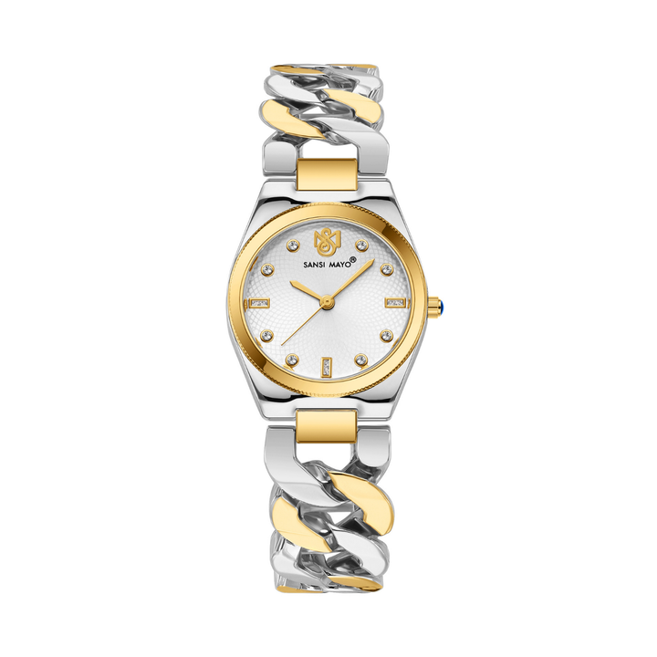 Sansi Mayo LIORA Bracelet Style Watch — Two-Tone Silver & Gold (White Dial)