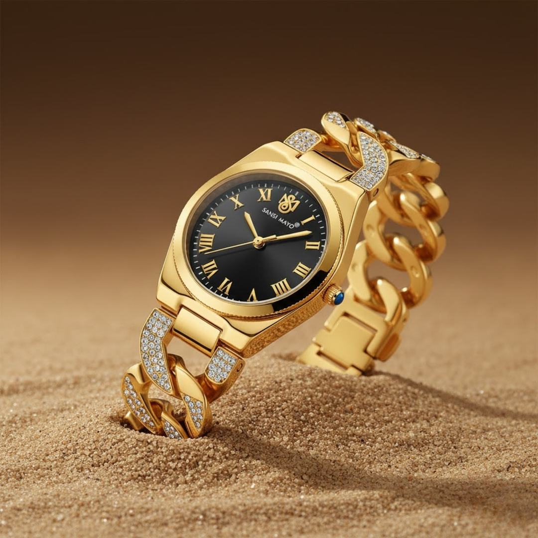 Elora Black Dial Gold Bracelet Watch — Egyptian Stone Collection