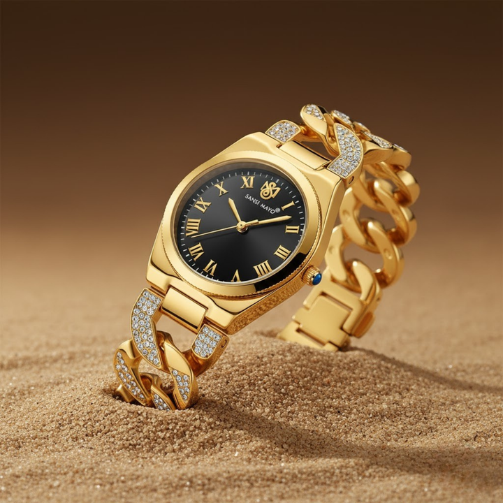 Elora Black Dial Gold Bracelet Watch — Egyptian Stone Collection