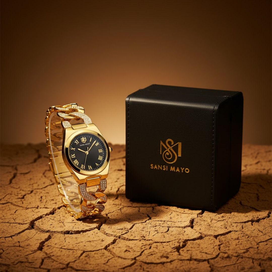 Elora Black Dial Gold Bracelet Watch — Egyptian Stone Collection