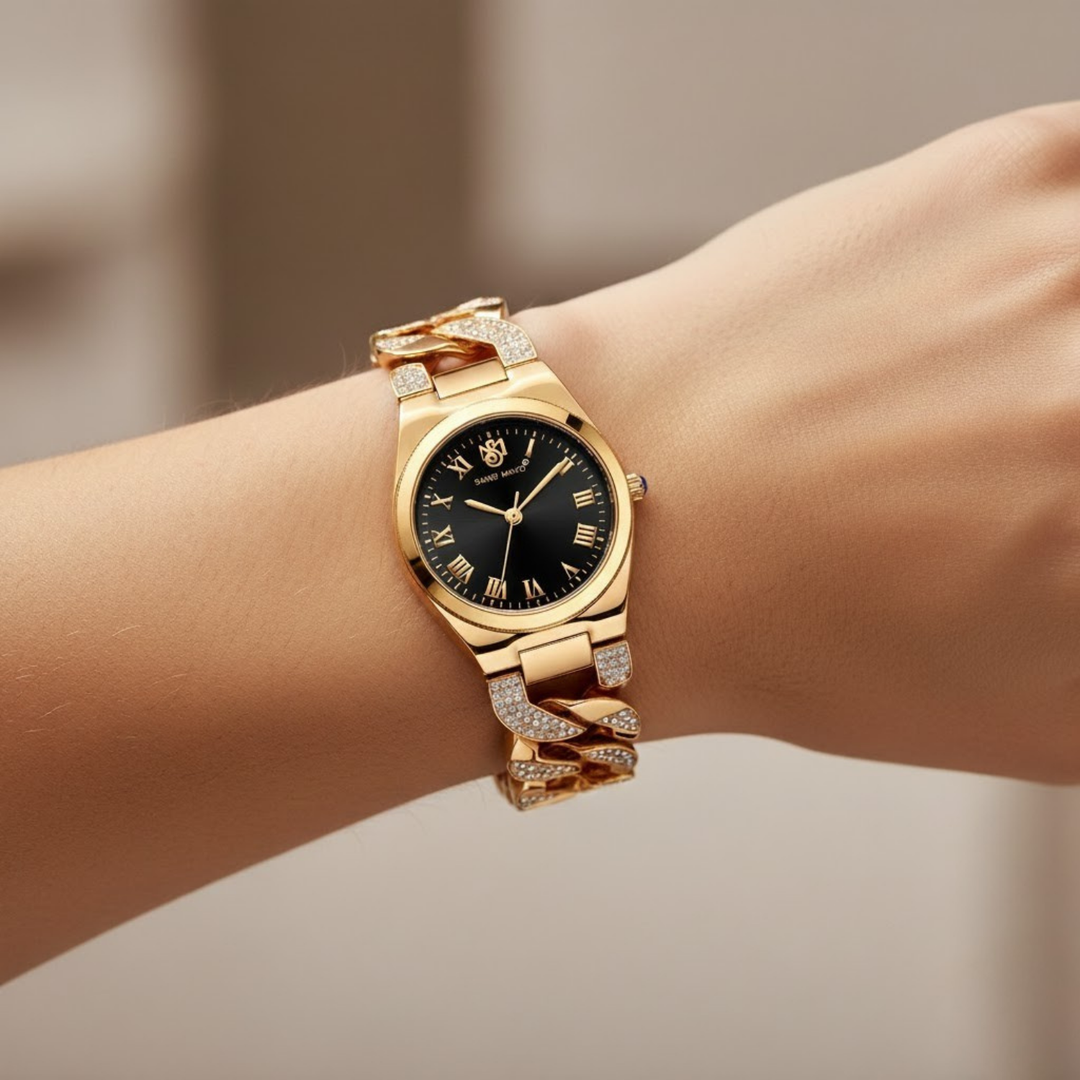 Elora Black Dial Gold Bracelet Watch — Egyptian Stone Collection
