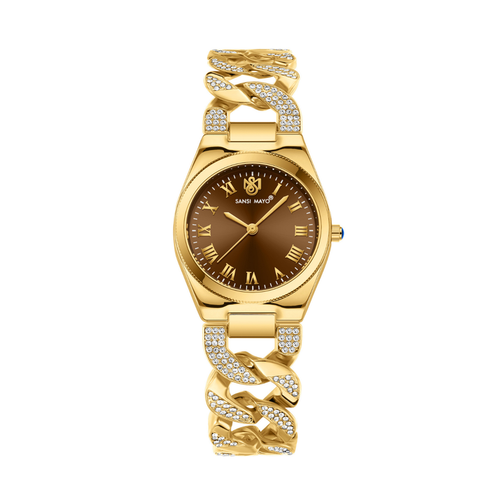 Sansi Mayo Elora Egyptian Stone Watch — Gold Edition (Brown Dial)