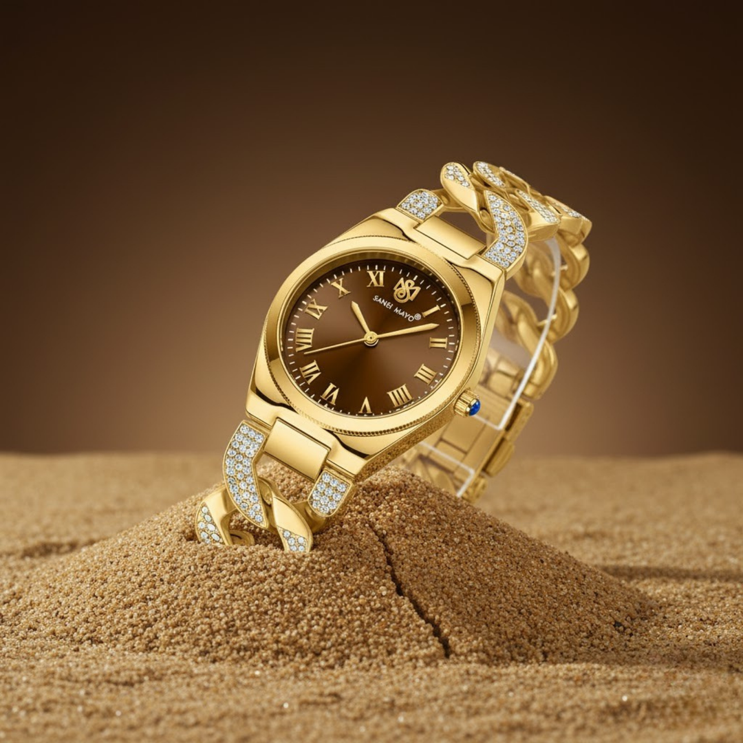 Sansi Mayo Elora Egyptian Stone Watch — Gold Edition (Brown Dial)