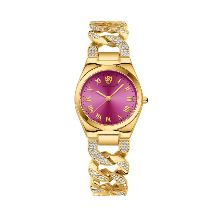 Sansi Mayo Elora Egyptian Stone — Dark Pink Dial, Gold Bracelet Edition