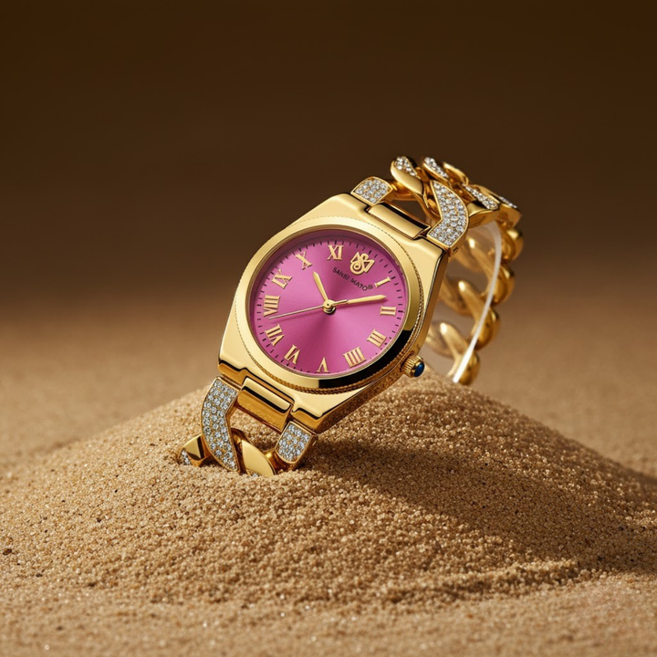 Sansi Mayo Elora Egyptian Stone — Dark Pink Dial, Gold Bracelet Edition