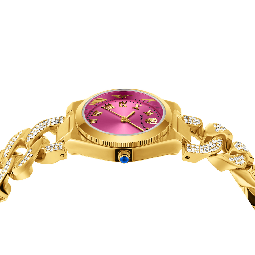 Sansi Mayo Elora Egyptian Stone — Dark Pink Dial, Gold Bracelet Edition