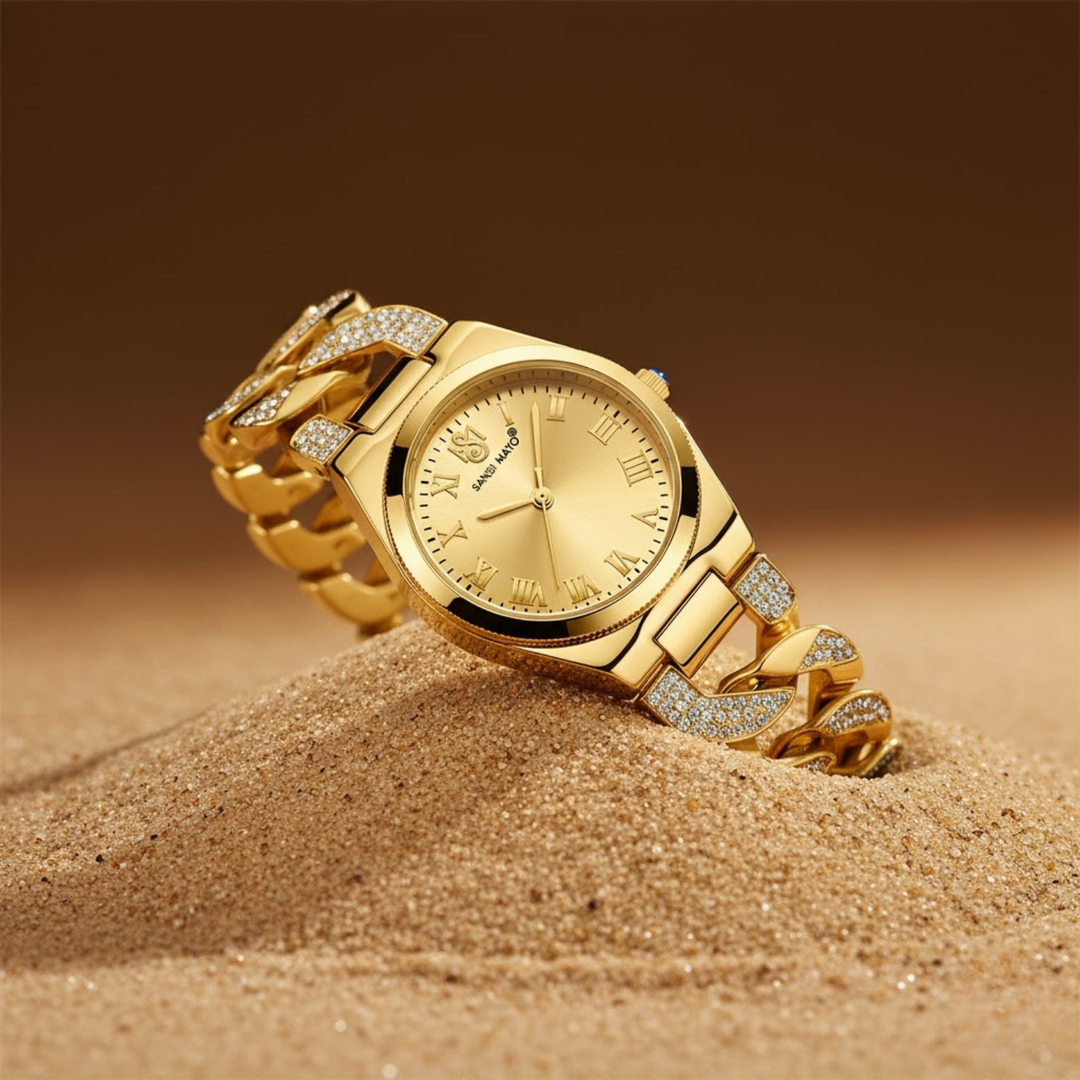 Sansi Mayo ELORA Egyptian Stone Watch — Gold Dial, Gold Bracelet Style