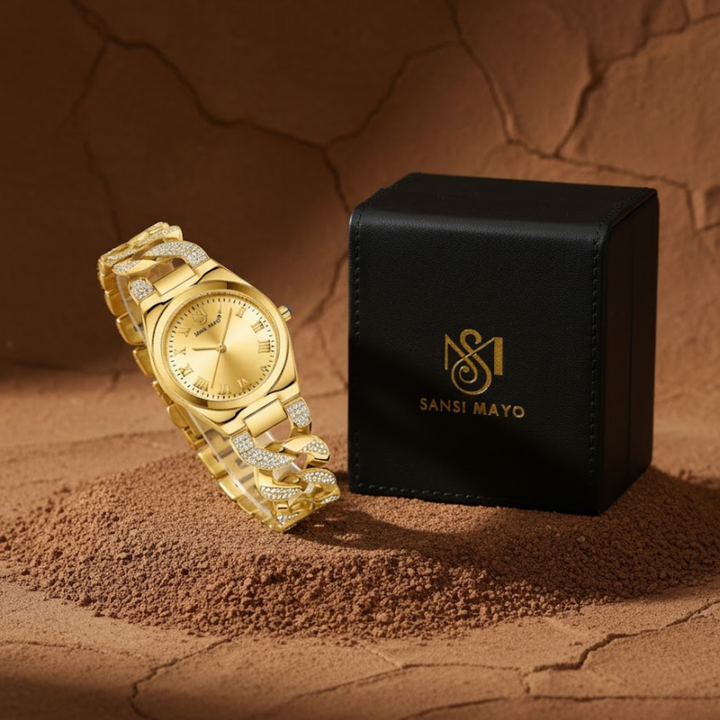 Sansi Mayo ELORA Egyptian Stone Watch — Gold Dial, Gold Bracelet Style