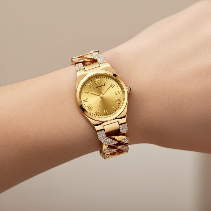 Sansi Mayo ELORA Egyptian Stone Watch — Gold Dial, Gold Bracelet Style