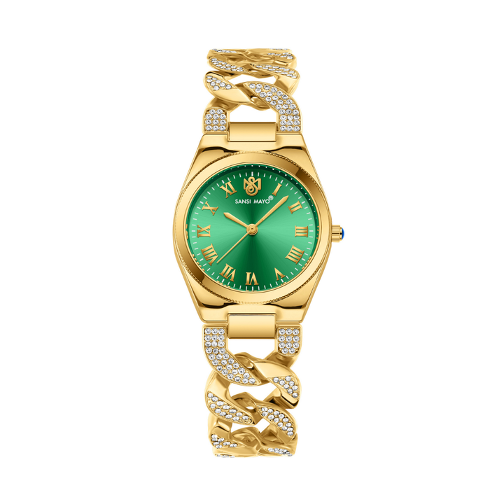 Sansi Mayo Elora Green Dial Gold Bracelet Watch — Egyptian Stone Collection