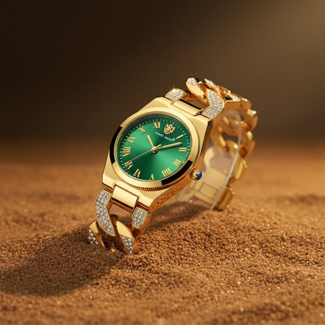 Sansi Mayo Elora Green Dial Gold Bracelet Watch — Egyptian Stone Collection