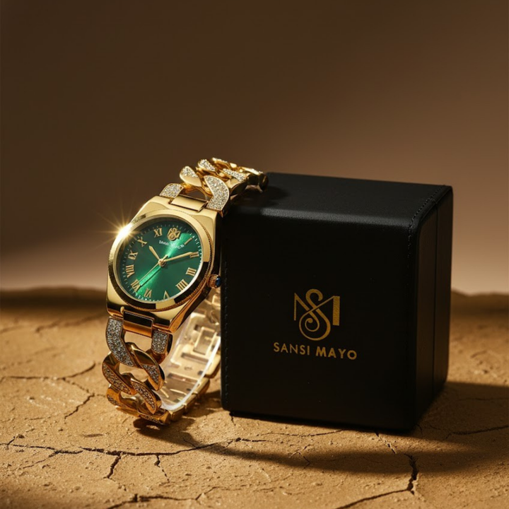 Sansi Mayo Elora Green Dial Gold Bracelet Watch — Egyptian Stone Collection