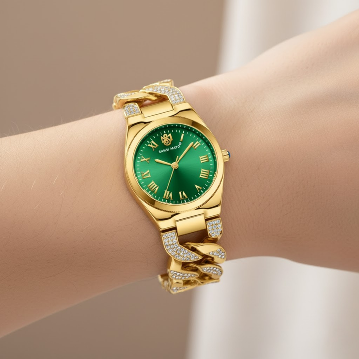Sansi Mayo Elora Green Dial Gold Bracelet Watch — Egyptian Stone Collection