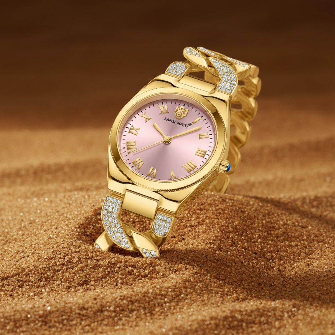 Sansi Mayo ELORA Egyptian Stone Bracelet Style Watch — Light Pink Dial, Gold Edition