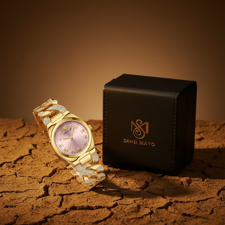 Sansi Mayo ELORA Egyptian Stone Bracelet Style Watch — Light Pink Dial, Gold Edition
