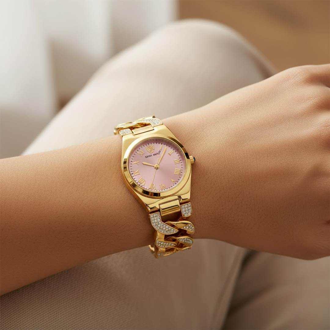 Sansi Mayo ELORA Egyptian Stone Bracelet Style Watch — Light Pink Dial, Gold Edition