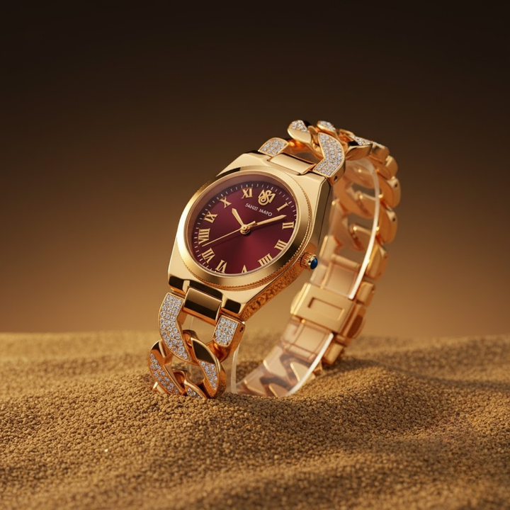 Sansi Mayo Elora Egyptian Stone — Maroon Dial, Gold Bracelet Edition