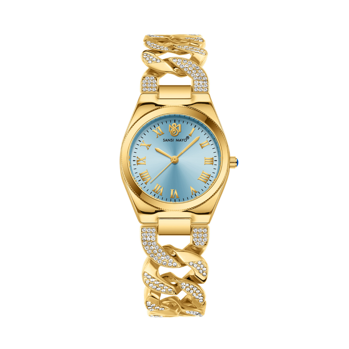 Sansi Mayo ELORA Egyptian Stone Watch — Sky Blue Dial, Gold Bracelet Style