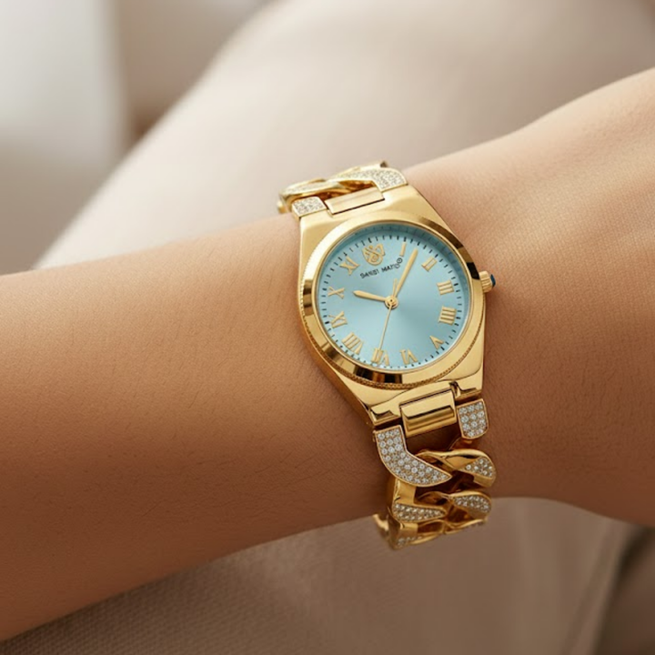 Sansi Mayo ELORA Egyptian Stone Watch — Sky Blue Dial, Gold Bracelet Style