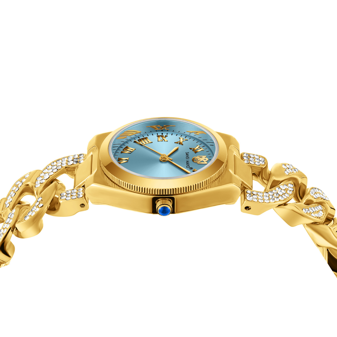 Sansi Mayo ELORA Egyptian Stone Watch — Sky Blue Dial, Gold Bracelet Style