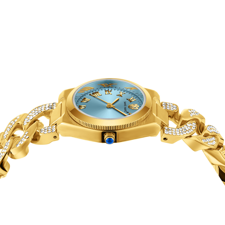 Sansi Mayo ELORA Egyptian Stone Watch — Sky Blue Dial, Gold Bracelet Style
