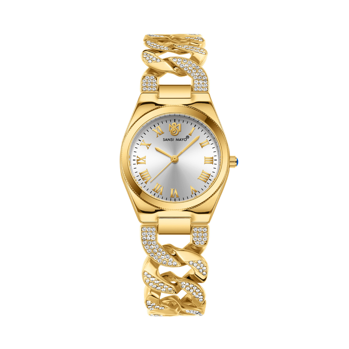 Sansi Mayo ELORA Egyptian Stone Watch — White Dial & Gold Bracelet