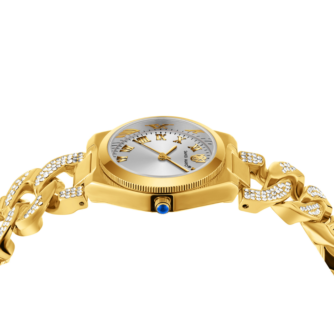 Sansi Mayo ELORA Egyptian Stone Watch — White Dial & Gold Bracelet