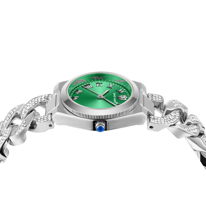 Sansi Mayo ELORA Egyptian Stone Watch — Silver Bracelet with Green Dial