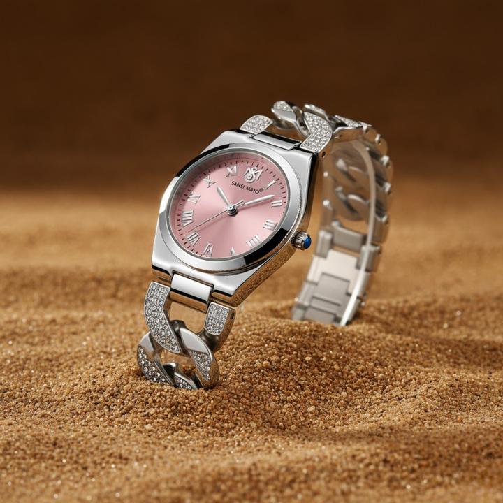 Sansi Mayo ELORA Egyptian Stone — Light Pink Dial & Silver Bracelet