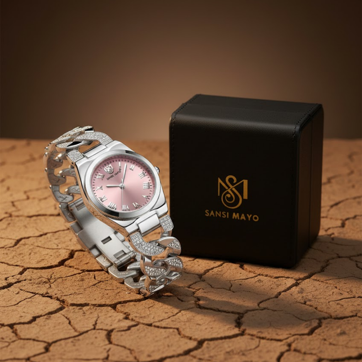 Sansi Mayo ELORA Egyptian Stone — Light Pink Dial & Silver Bracelet