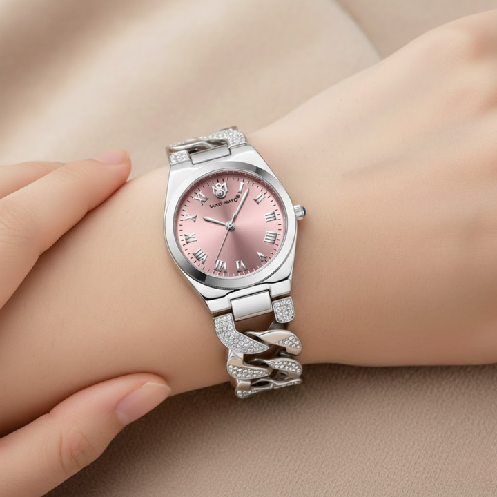 Sansi Mayo ELORA Egyptian Stone — Light Pink Dial & Silver Bracelet