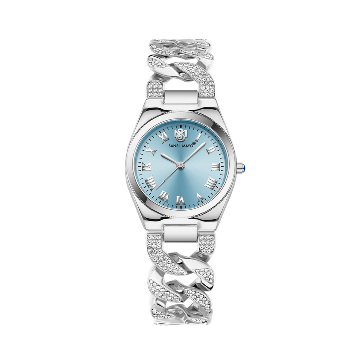 Sansi Mayo ELORA Egyptian Stone Watch — Sky Blue Dial & Silver Bracelet