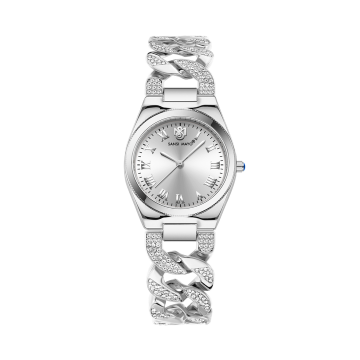 Sansi Mayo ELORA Egyptian Stone Watch — White Dial & Silver Bracelet