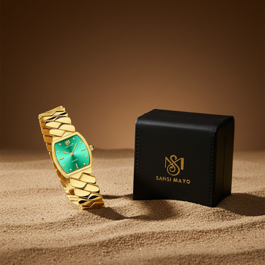 Sansi Mayo NIXIE Square Green Dial Women’s Watch — Gold Edition