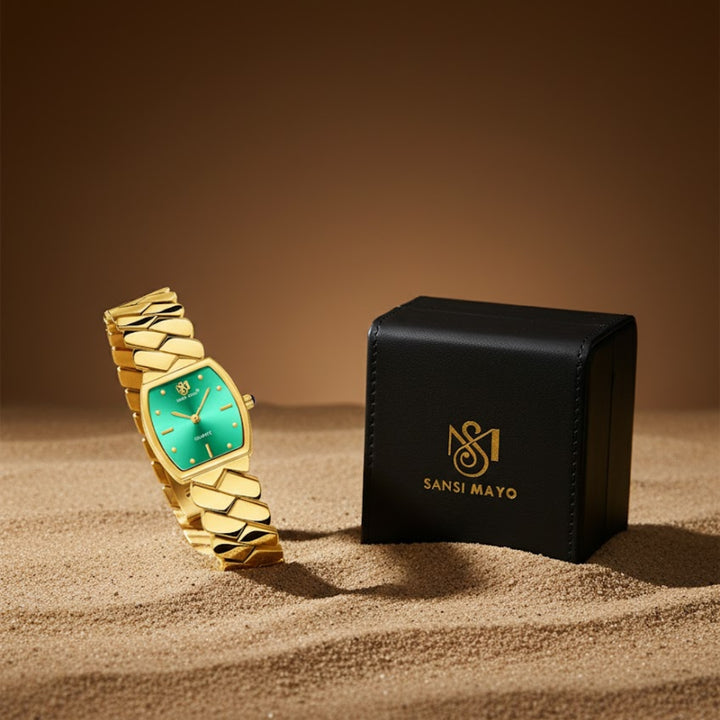 Sansi Mayo NIXIE Square Green Dial Women’s Watch — Gold Edition