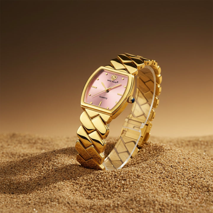 Sansi Mayo NIXIE Square Light Pink Dial Women’s Watch — Gold Edition