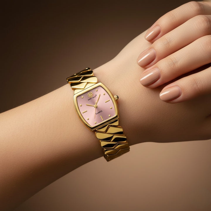 Sansi Mayo NIXIE Square Light Pink Dial Women’s Watch — Gold Edition