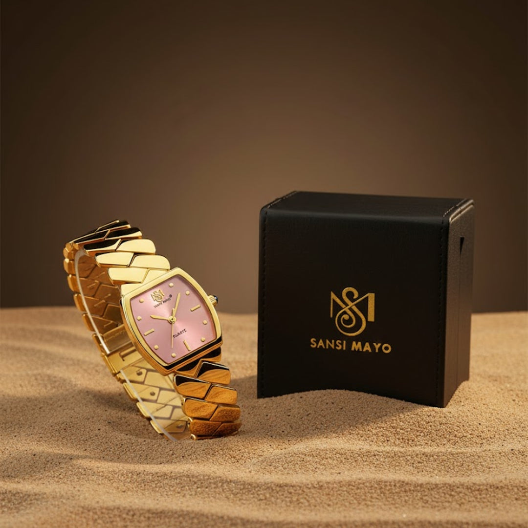 Sansi Mayo NIXIE Square Light Pink Dial Women’s Watch — Gold Edition