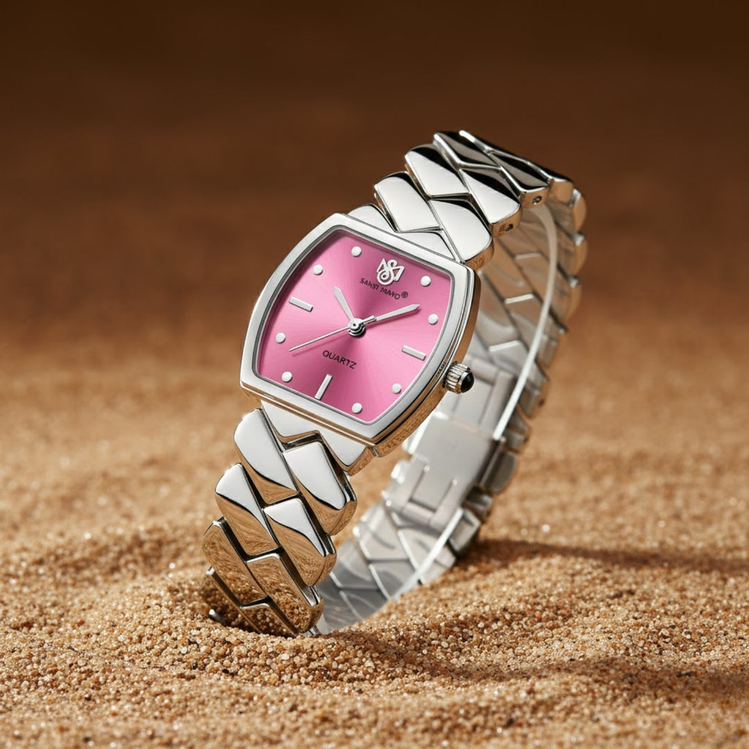 Nixie Dark Pink Dial Silver Bracelet