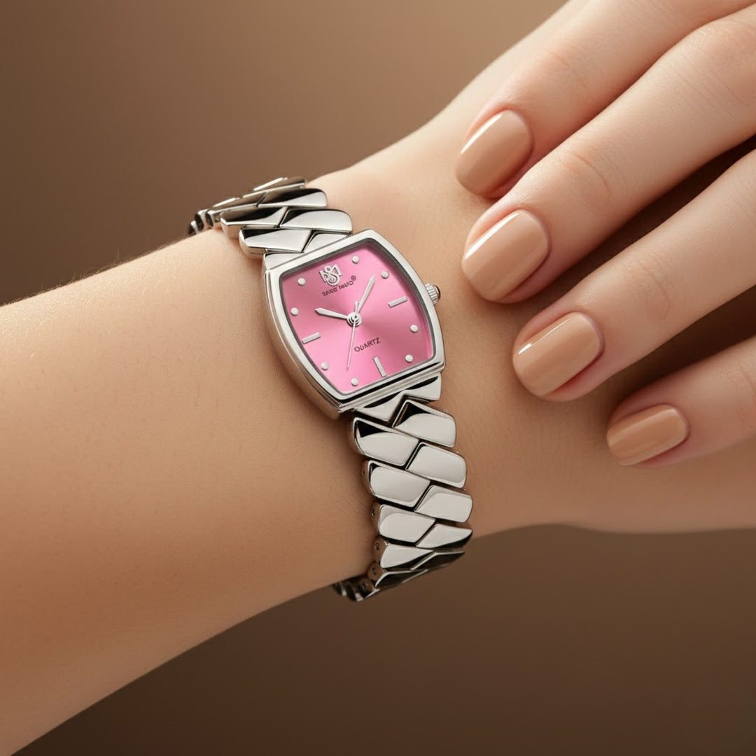 Nixie Dark Pink Dial Silver Bracelet