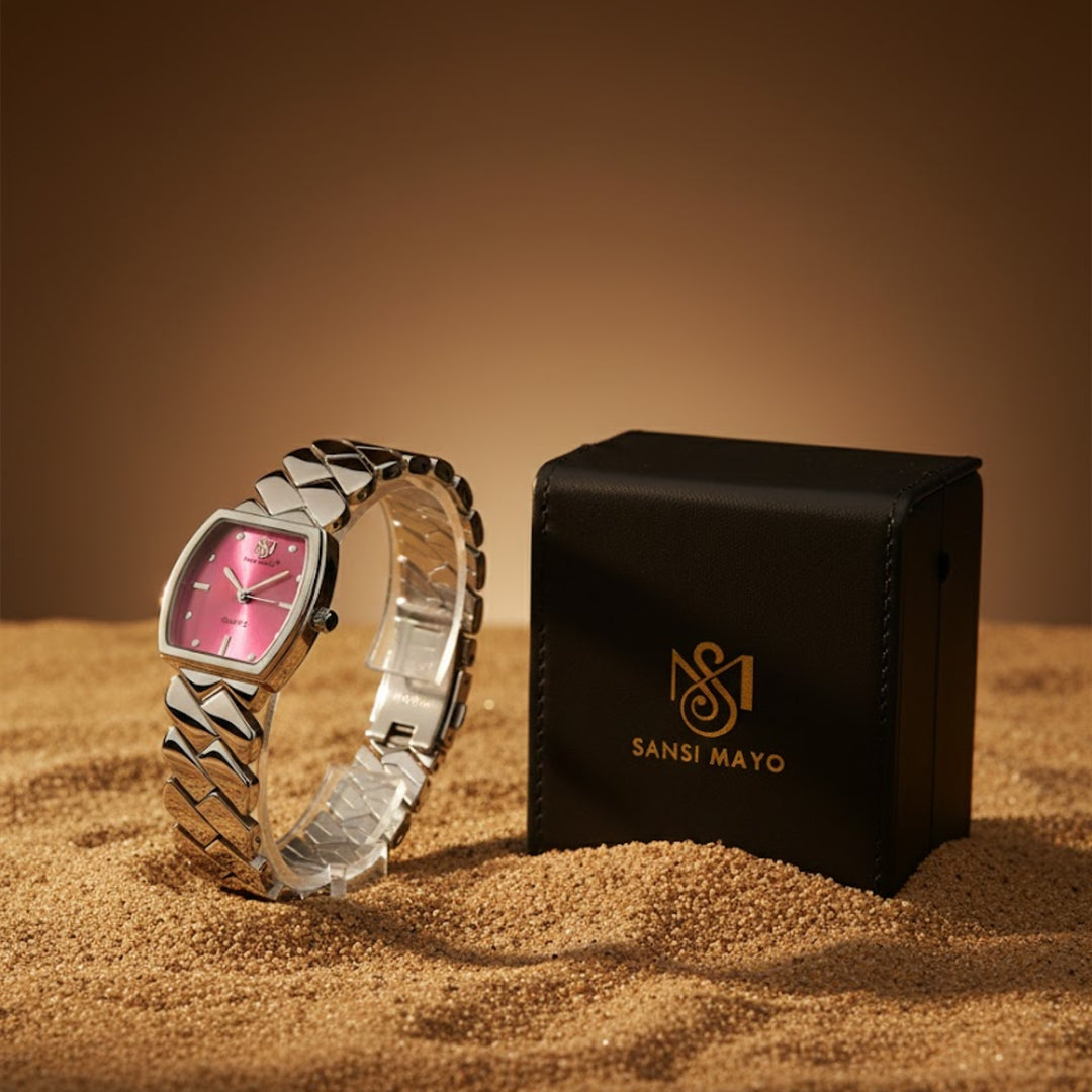 Nixie Dark Pink Dial Silver Bracelet