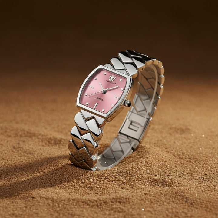 NIXIE Light Pink Dial Square Stainless Steel Watch