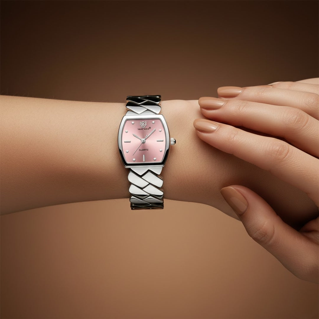 NIXIE Light Pink Dial Square Stainless Steel Watch