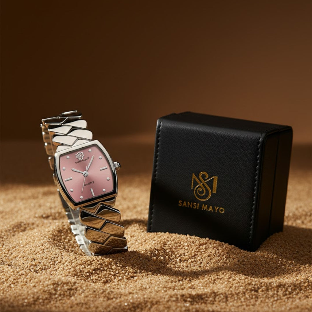 NIXIE Light Pink Dial Square Stainless Steel Watch