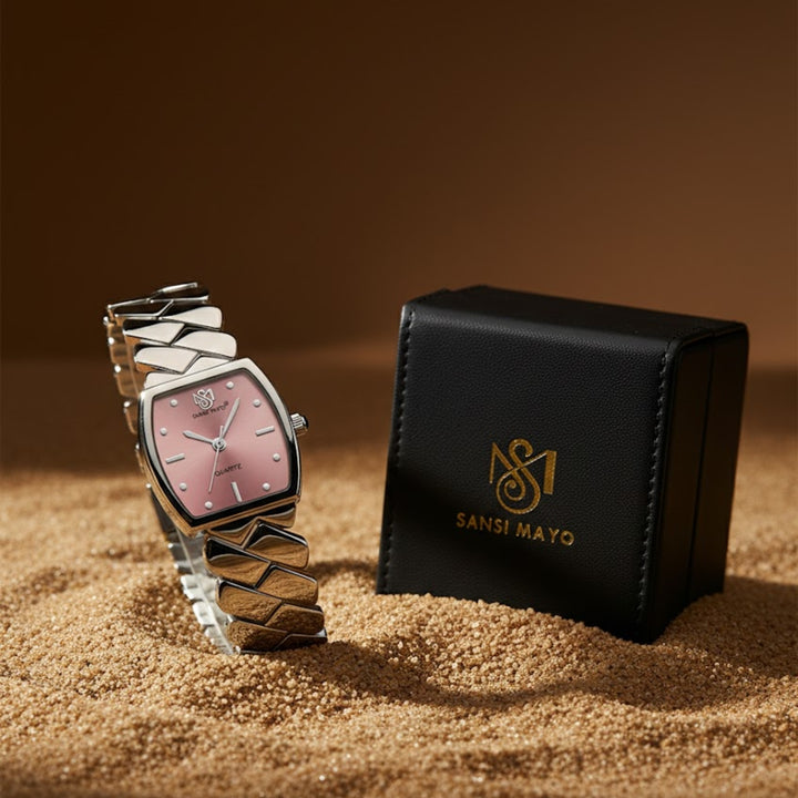 NIXIE Light Pink Dial Square Stainless Steel Watch